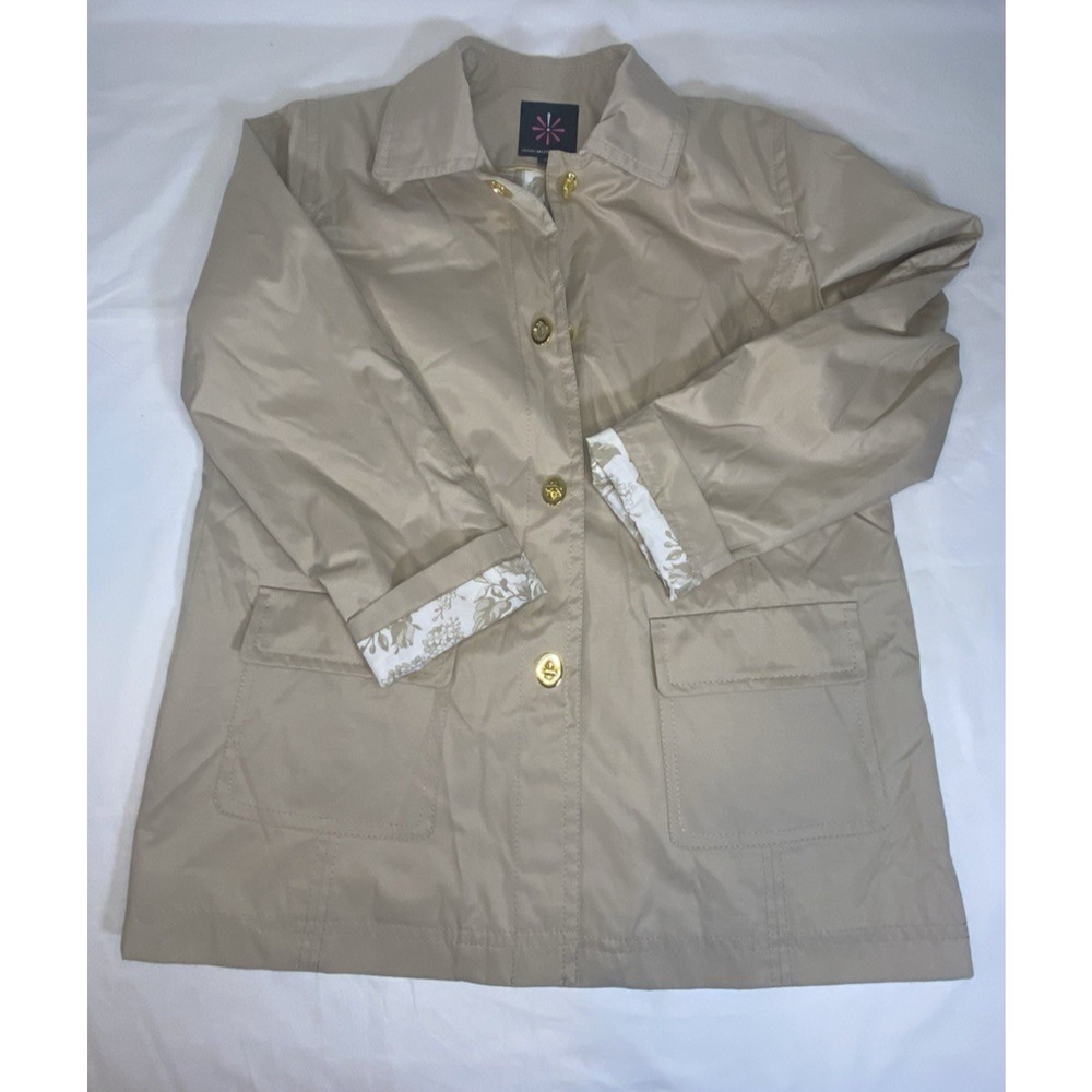 Isaac Mizrahi Live Tan Trench Rain Coat Women's Large, A213138 Pre-Owned